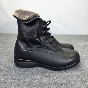 TOE WARMERS CANADA Women 9.5W Waterproof Black Leather Boots Gray Faux Fur Lined